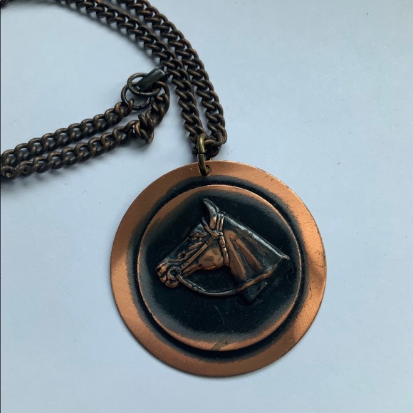 Vintage Burnished Cooper Oversized Horse Pendant - Picture 2 of 4